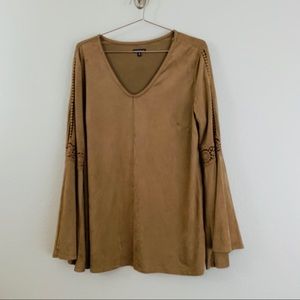 Hannah Faux Suede Brown Taupe Long Bell Sleeve M